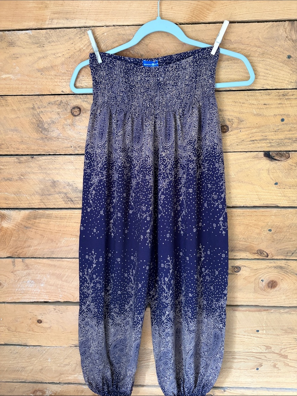 Smocked Navy Paisley Harem pants